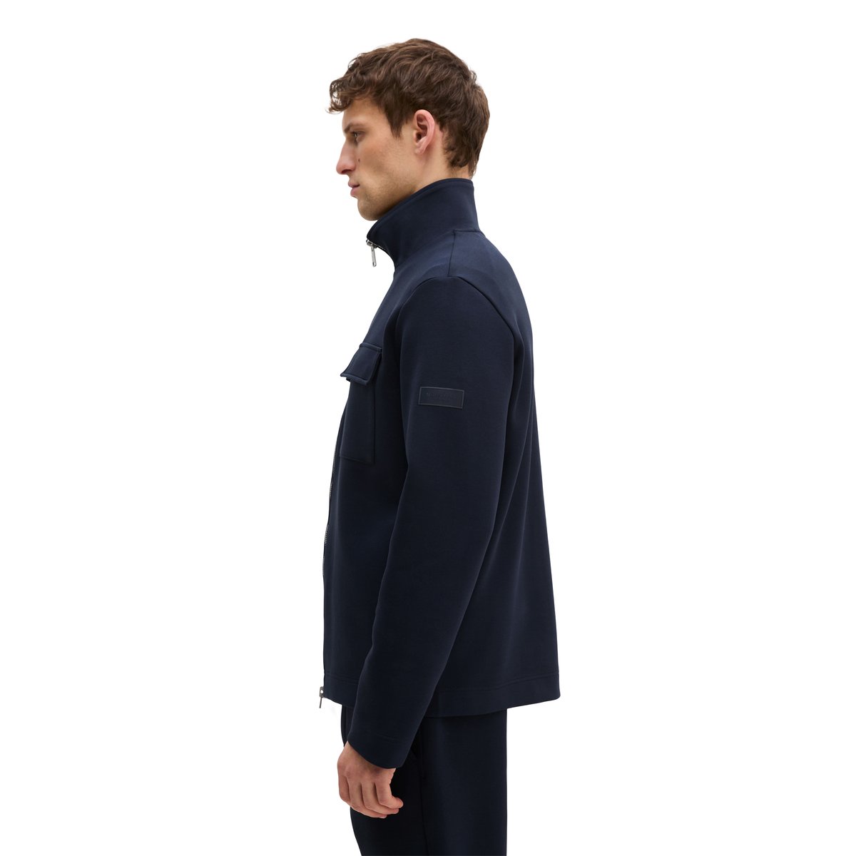 Sweat à fermeture éclair en sweat Scuba Interlock de haute qualité bleu foncé, MARC O'POLO