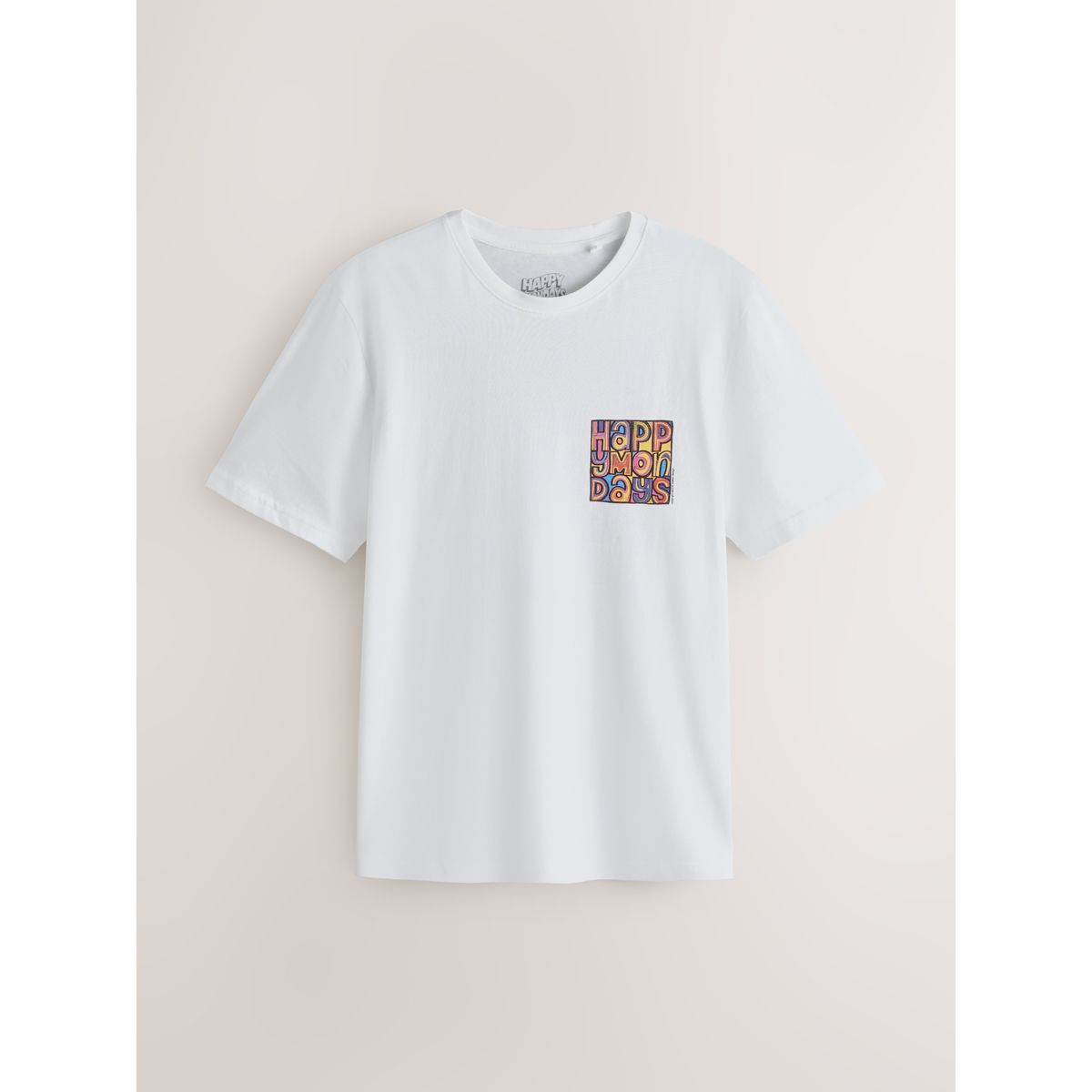 T-shirt à imprimé groupe de musique lundi blanc joyeux, NEXT