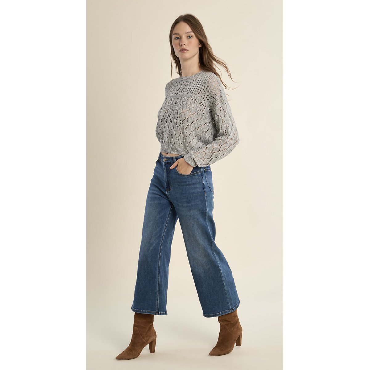 Pull ajouré manches longues argenté, MOLLY BRACKEN