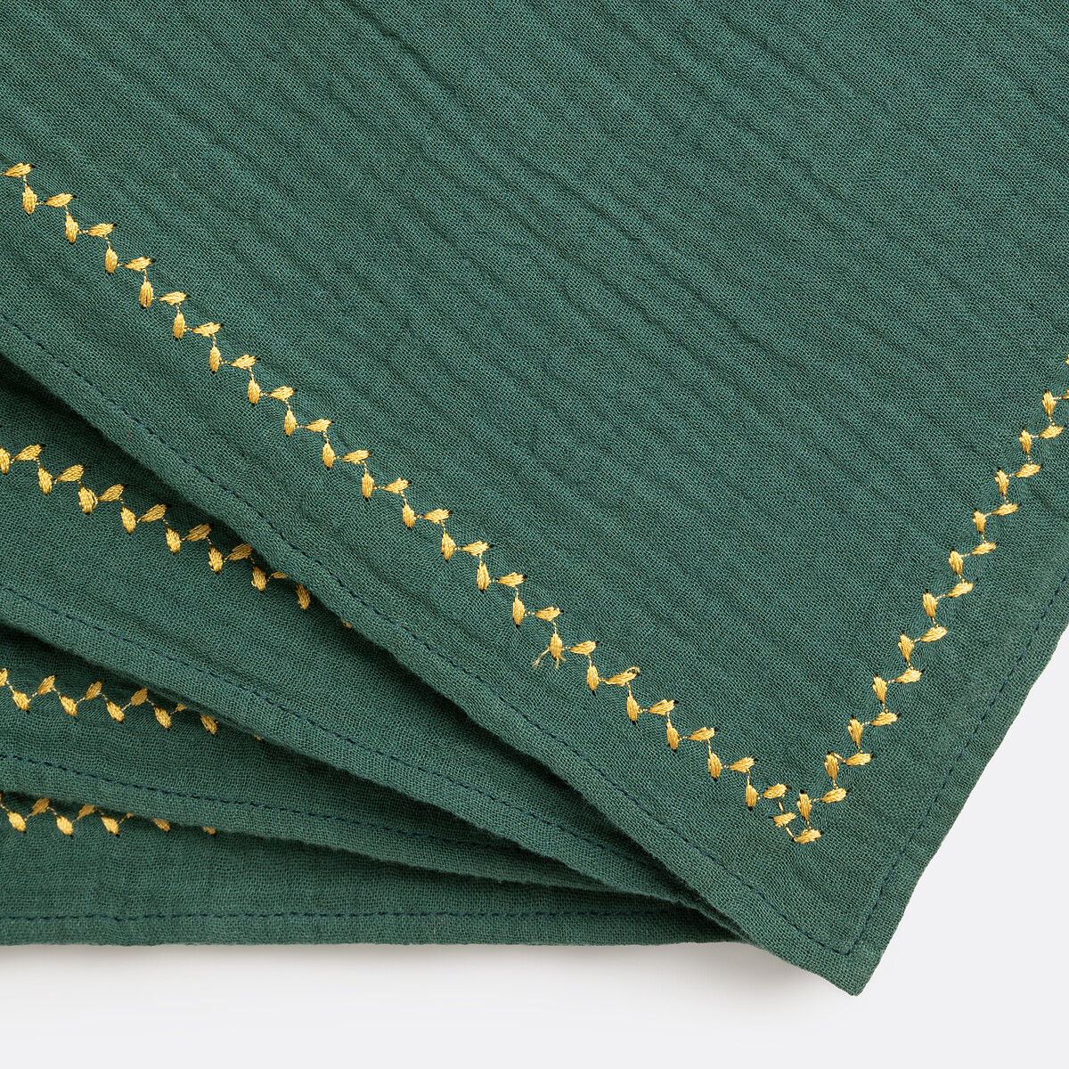 Lot 4 serviettes de table, Kumla brodé vert forêt, LA REDOUTE INTERIEURS