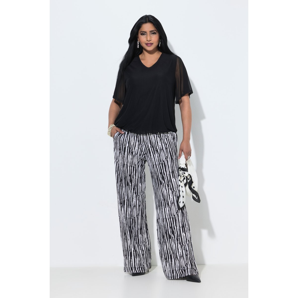 Pantalon au tombé fluide, motif à rayures noir, ULLA POPKEN