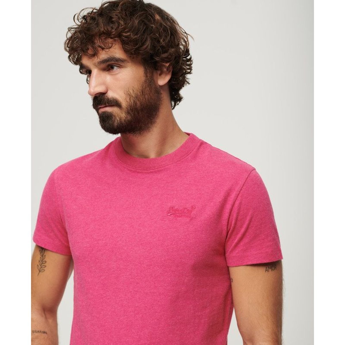 T-shirt col rond Vintage Logo magenta chiné, SUPERDRY