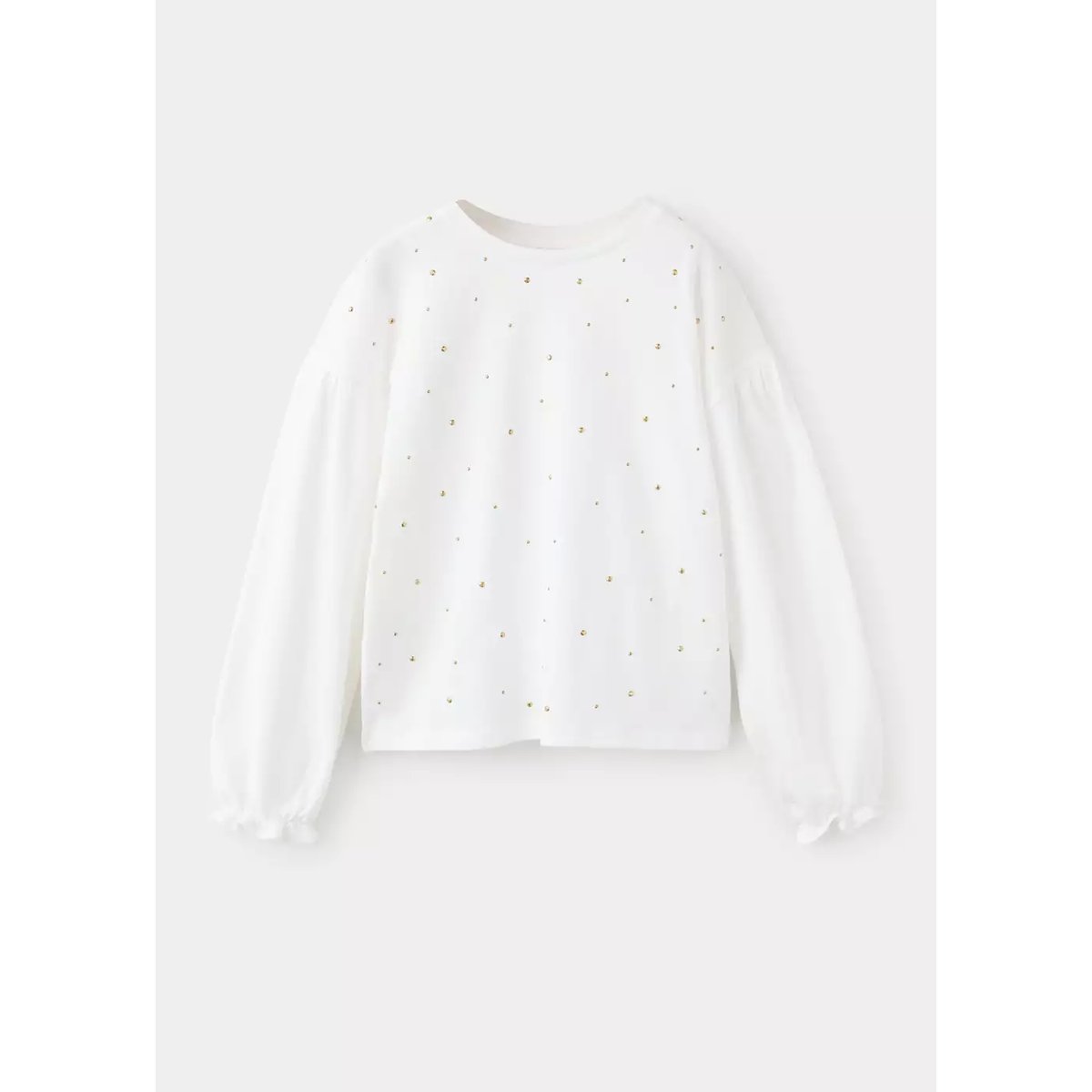 T-shirt à strass et manches bouffantes blanc cassé, MANGO KIDS