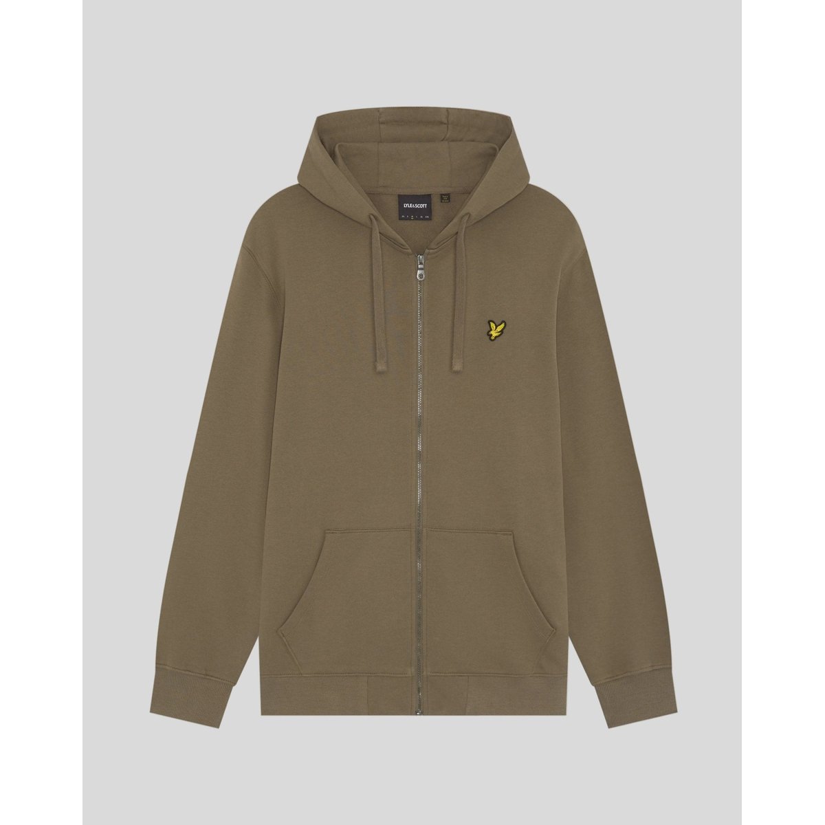 Sweat à capuche zippé en coton loopback vert kaki cendré, LYLE & SCOTT