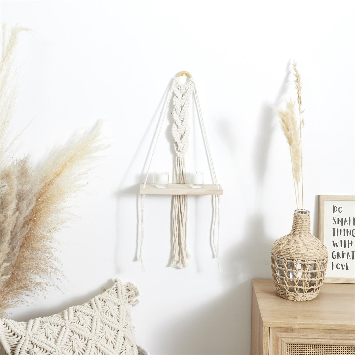 Etagère murale en macramé petit modèle BOHO beige, THE HOME DECO FACTORY