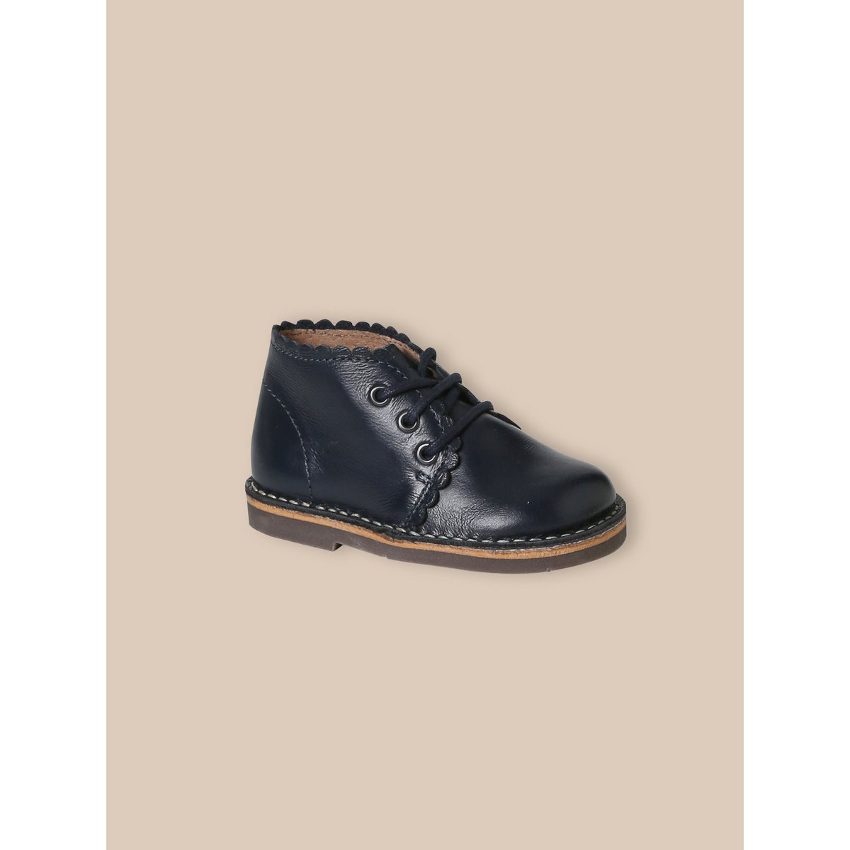 Bottines festonnées en cuir marine, CYRILLUS
