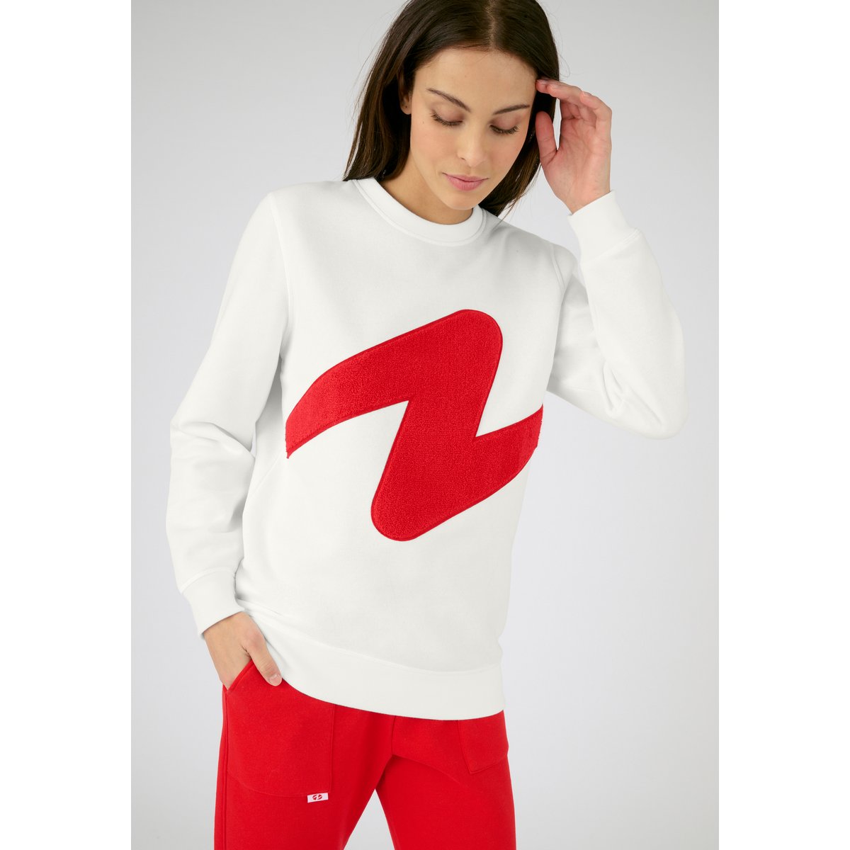 Sweat-shirt molletonné à motif placé Thermolactyl blanc cassé, DAMART