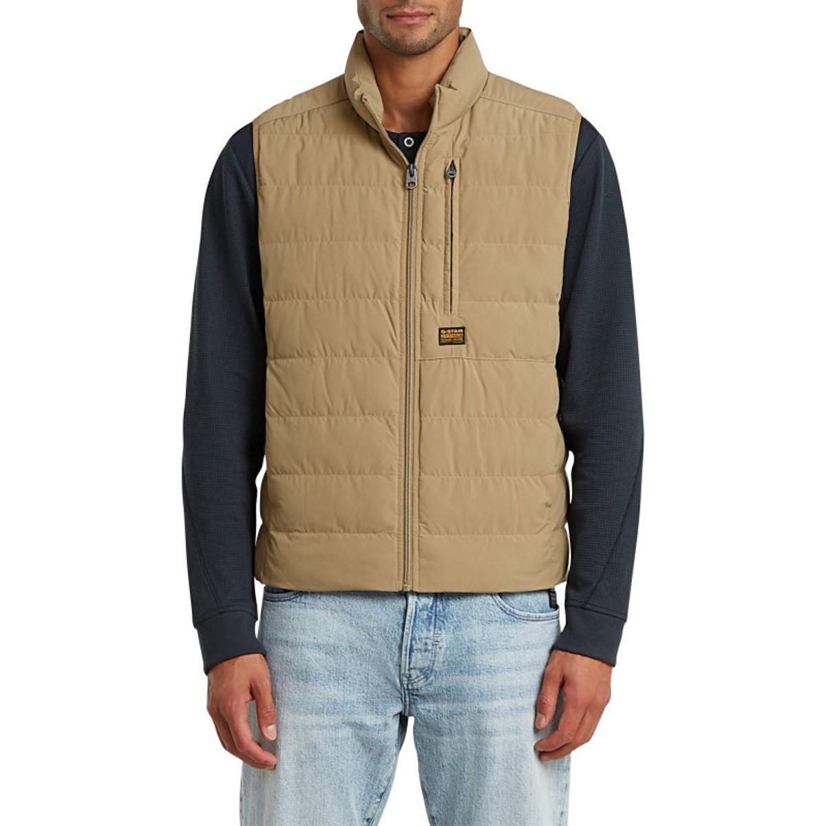 Doudoune sans manche beige unie avec une coupe droite et un col montant beige, G-Star RAW