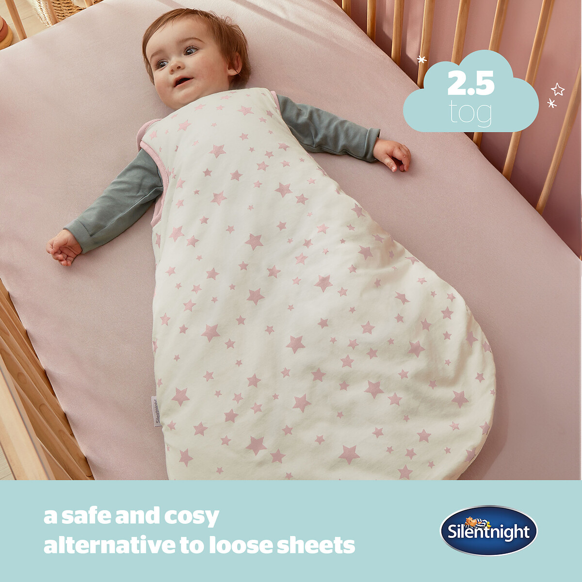 0-6 Months 2.5 Tog Safe Nights Baby Sleeping Bag pink, SILENTNIGHT