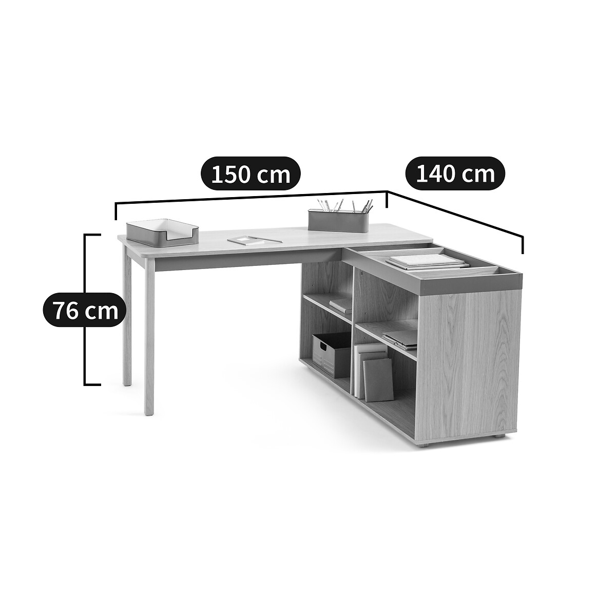 Bureau d’angle réversible avec rangement, Lina vert/bois, LA REDOUTE INTERIEURS