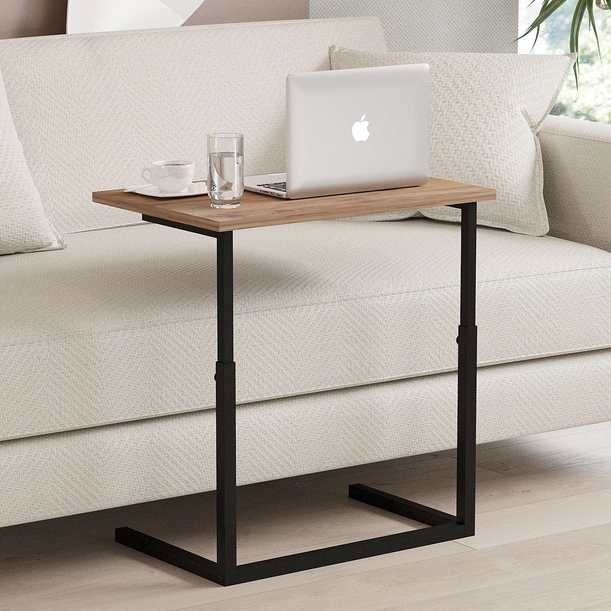 Bureau d'appoint réglable en hauteur effet bois et métal CAPRI marron, TOILINUX