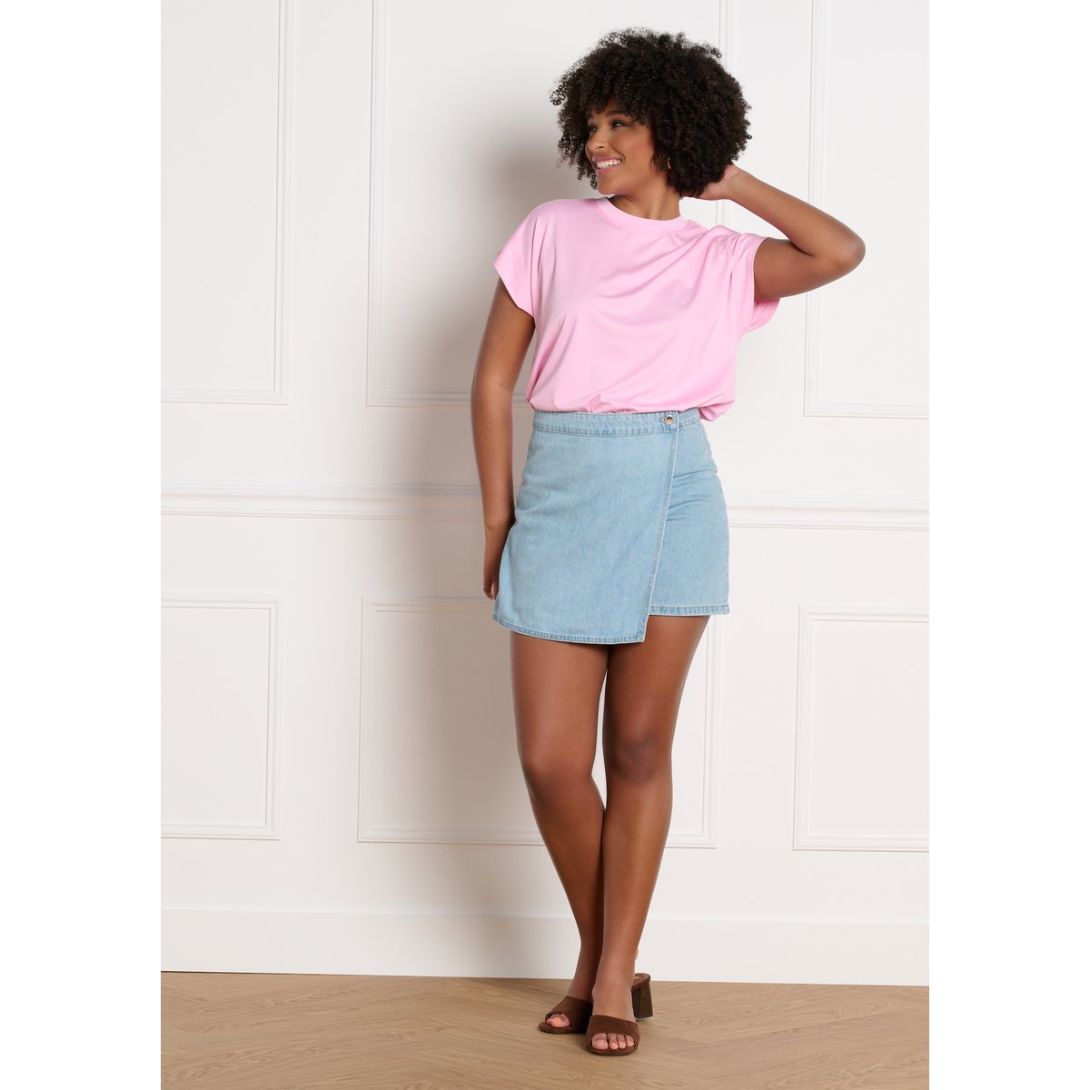 Jupe-short en denim blue bleached, LOLALIZA