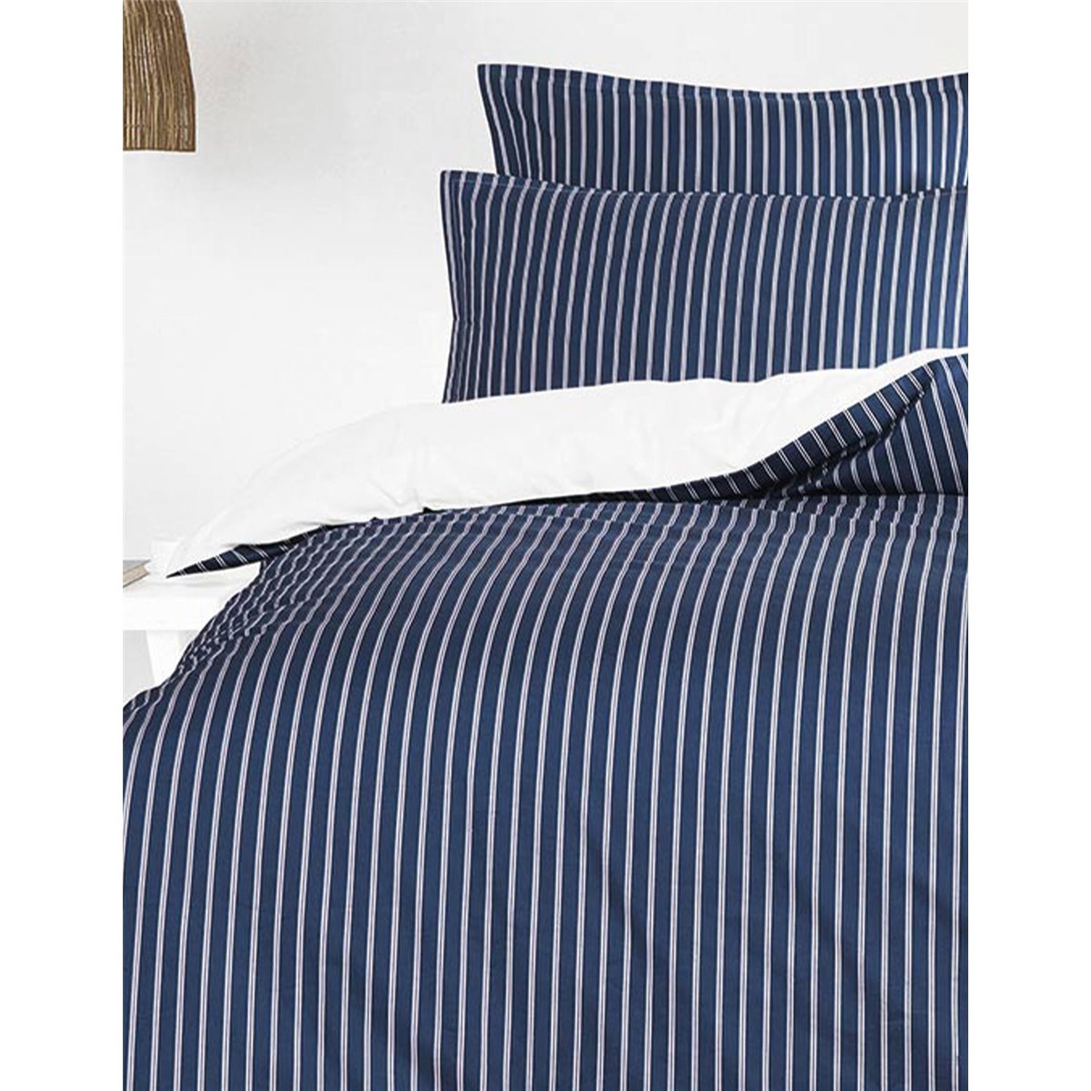 Parure housse de couette percale de coton avec 2 taies 50x70 cm LINQUIST indigo, SENSEI MAISON