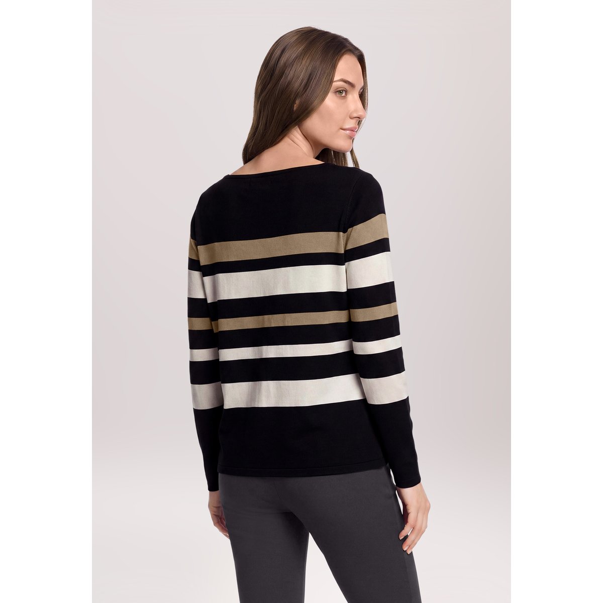 T-shirt à rainures à encolure bateau taupe/black, BETTY BARCLAY