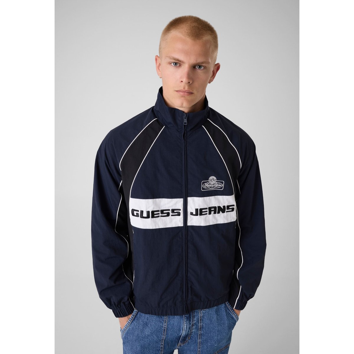 Veste Bomber En Nylon bleu, GUESS JEANS