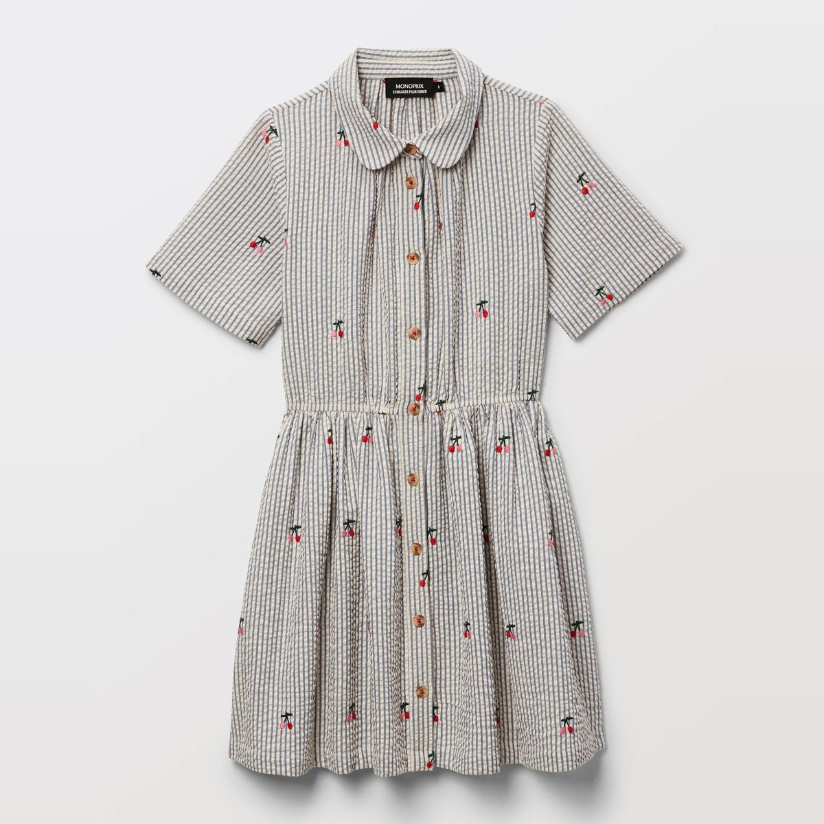 Robe col chemise imprimée en coton outremer, MONOPRIX