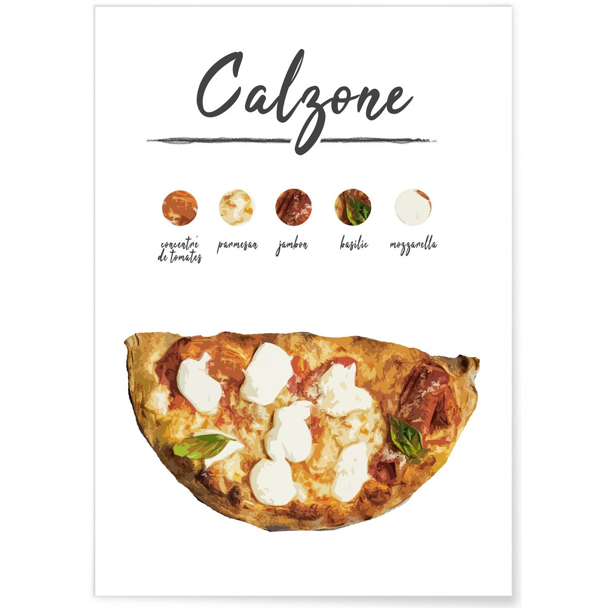 Affiche Pizza Calzone blanc, L'AFFICHERIE