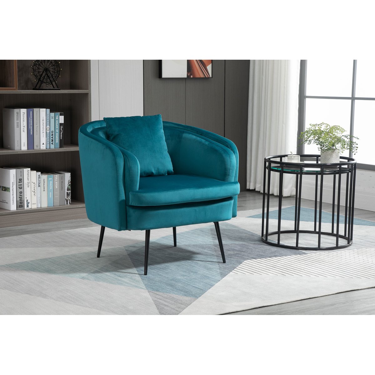 Fauteuil de salon métal et velours, DUKE bleu canard, NORDLYS