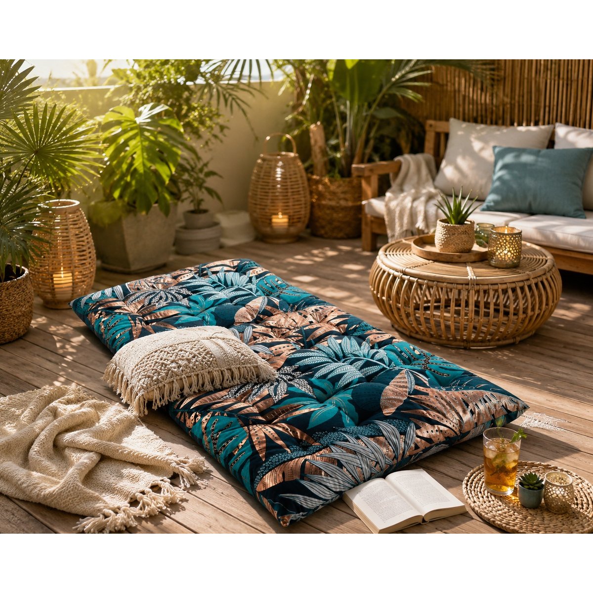 Matelas de sol matelassé Alianor 60 x 120 cm bleu, EDEN