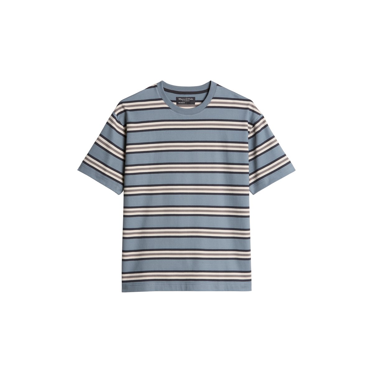 T-shirt regular en coton bio teint en fil bleu, MARC O'POLO