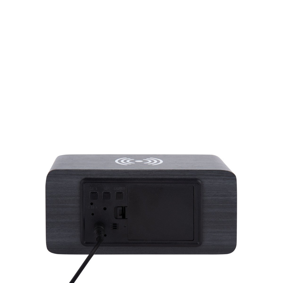 Réveil en bois avec chargeur téléphone- BLOCK noir, KARLSSON