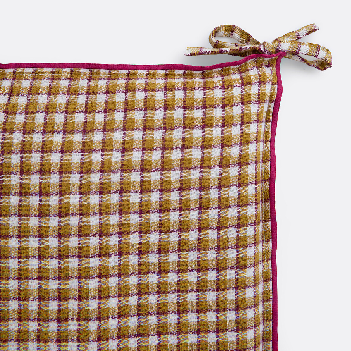 Ninon gingham print cotton seat pad pink gingham check, LA REDOUTE INTERIEURS