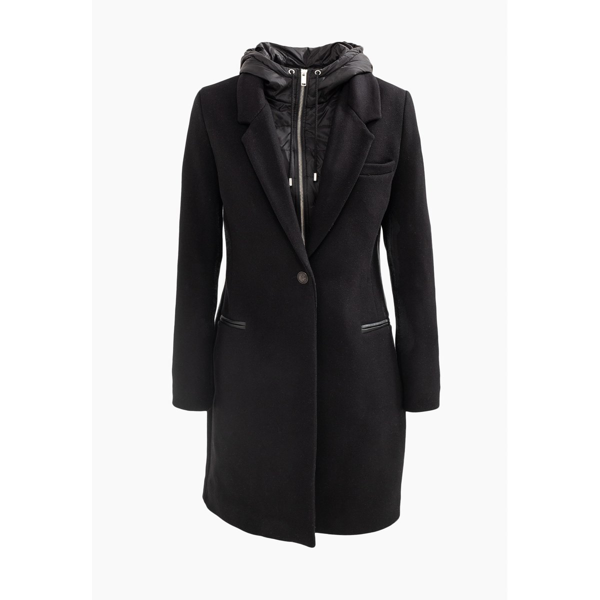 Manteau capuche en drap de laine noir, IKKS