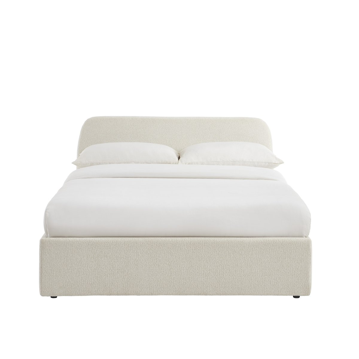 Lit coffre tissu chenille avec sommier GELA ecru, BAÏTA
