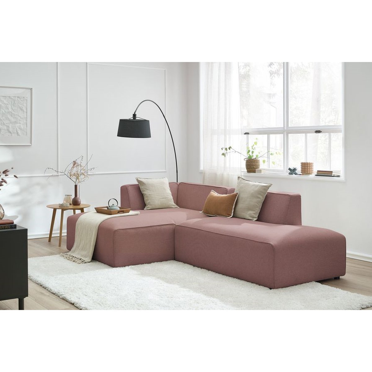 Canapé modulable 4 places en tissu chiné, MEGEVE rose, BOBOCHIC