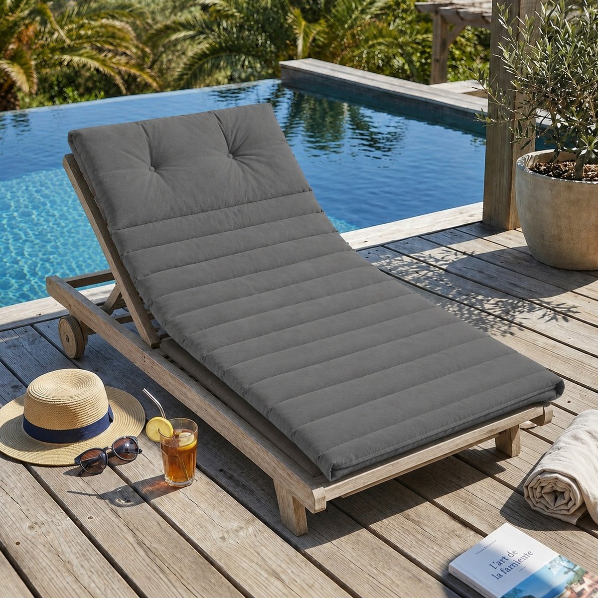 Matelas bain de soleil Pacifique gris 180 x 60 cm anthracite, EDEN