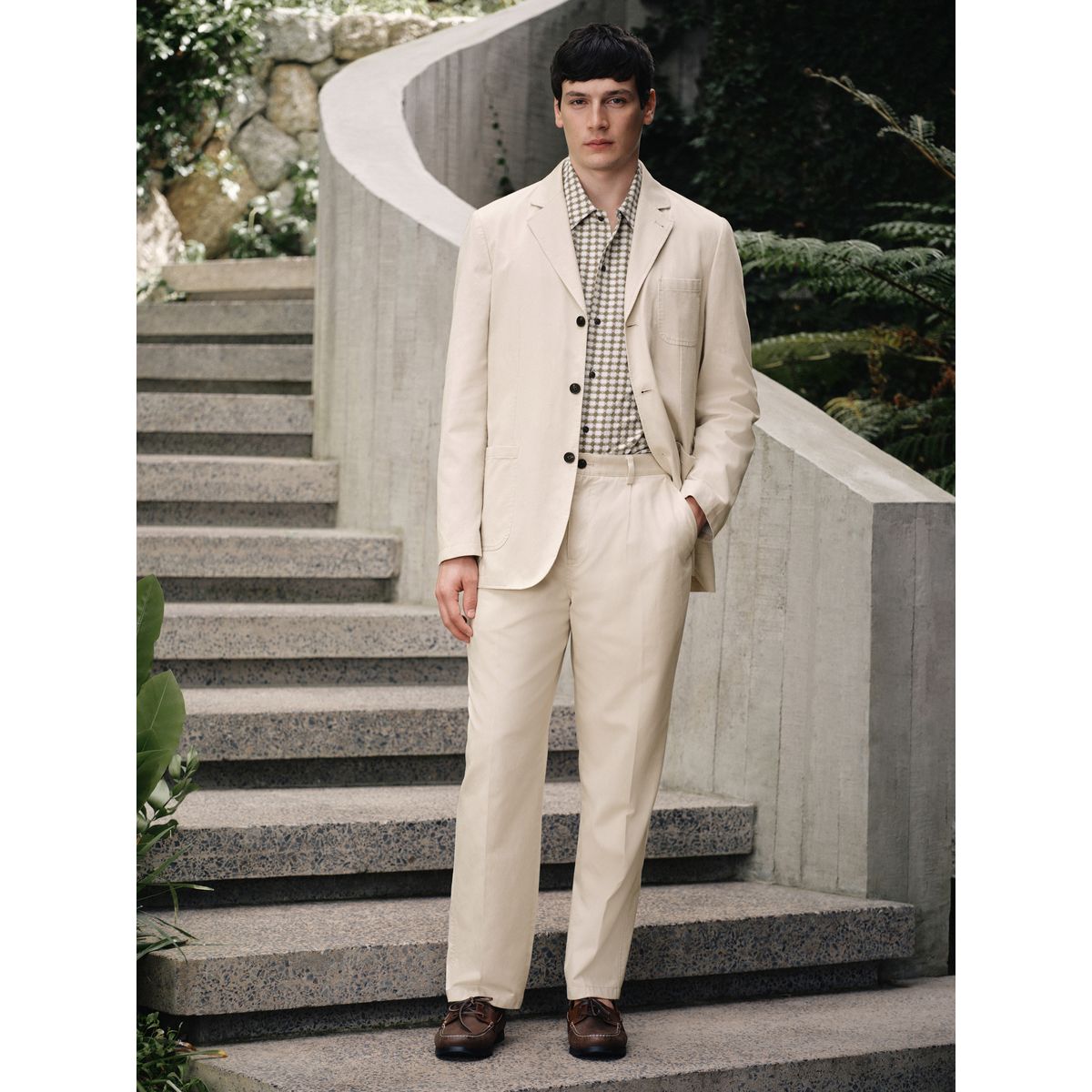 Pantalon de costume en coton et lyocell écru, NEXT