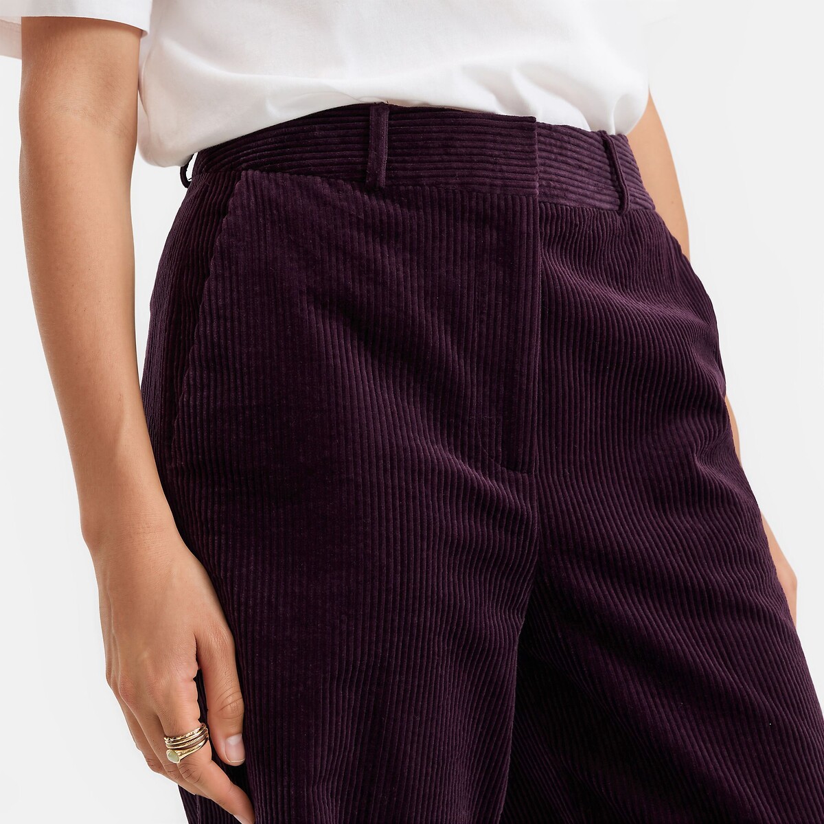 Weite High-Waist-Hose aus Cord pflaume, LA REDOUTE COLLECTIONS