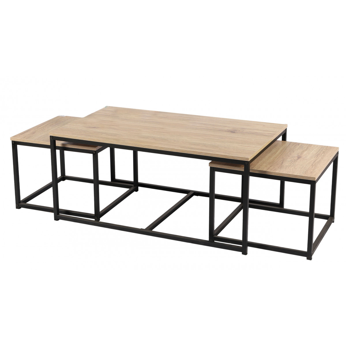 Set de 3 Tables Basses Gigognes Bois MDF et Métal Noir noir, WADIGA