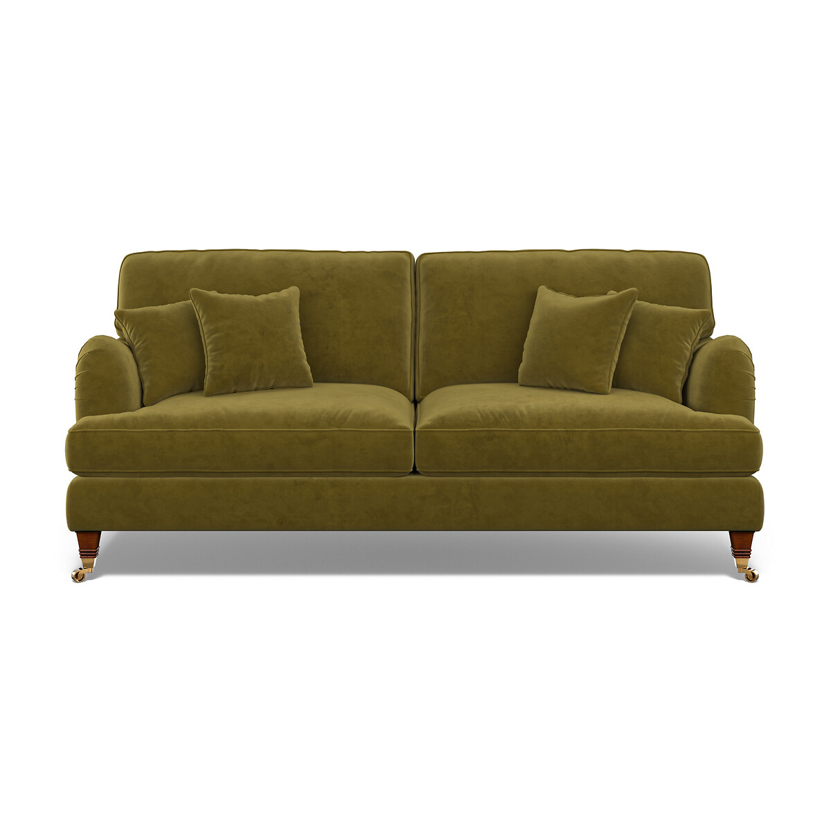 Emeline Velvet 4 Seater Sofa with Castor Legs olive, ÉDITÉ