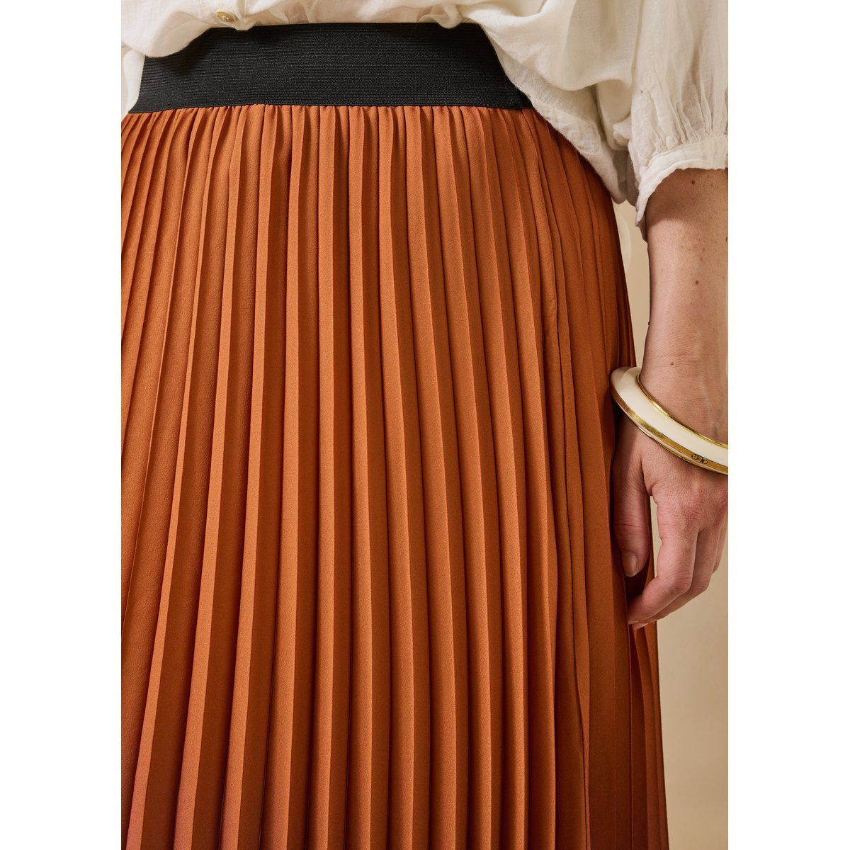 Jupe longue plissée à imprimé tie & dye chocolat, LA FEE MARABOUTEE