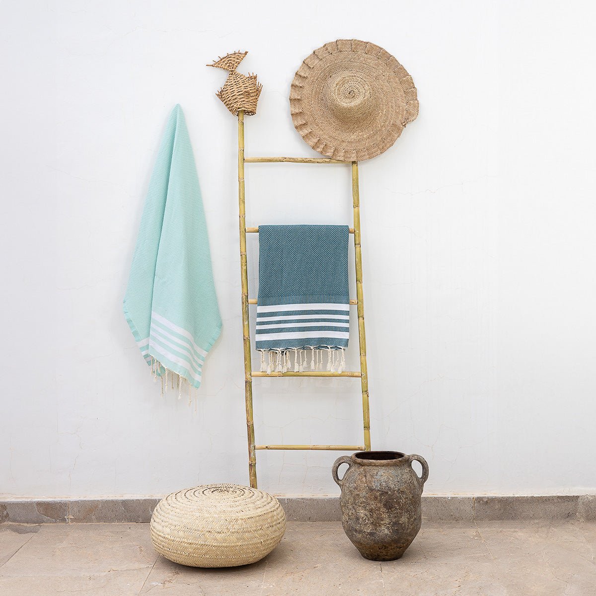 Fouta nid d'abeille coton NEWPORT bleu pétrole, FEBRONIE