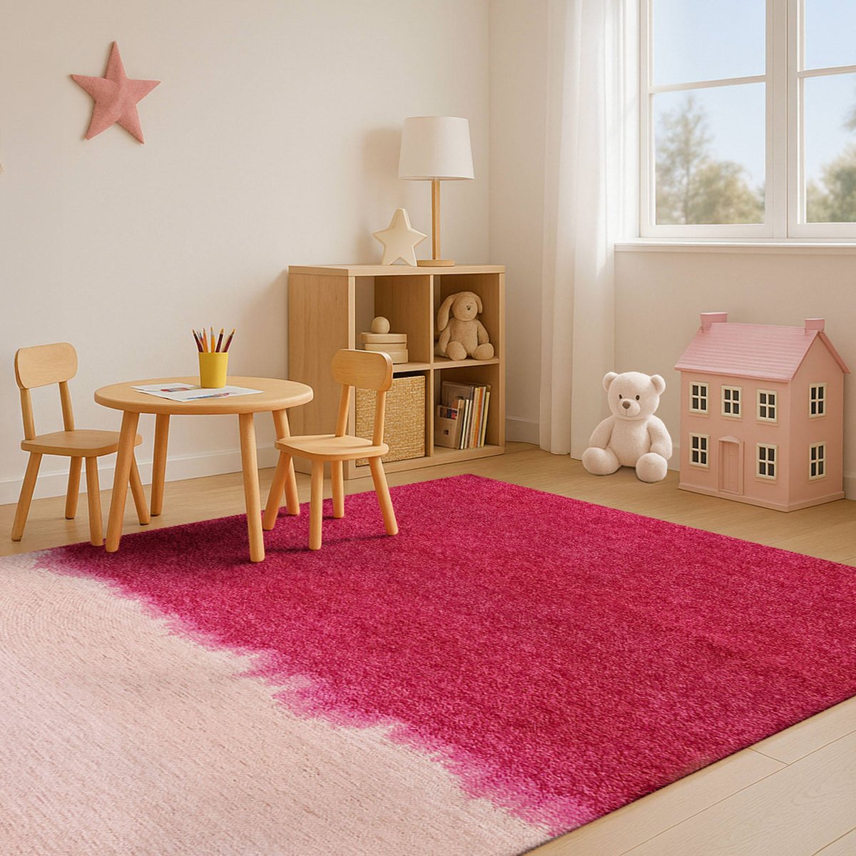 Tapis intérieur extérieur jacquard STORM rouge framboise dégradé rose poudré, RECOLLECTION