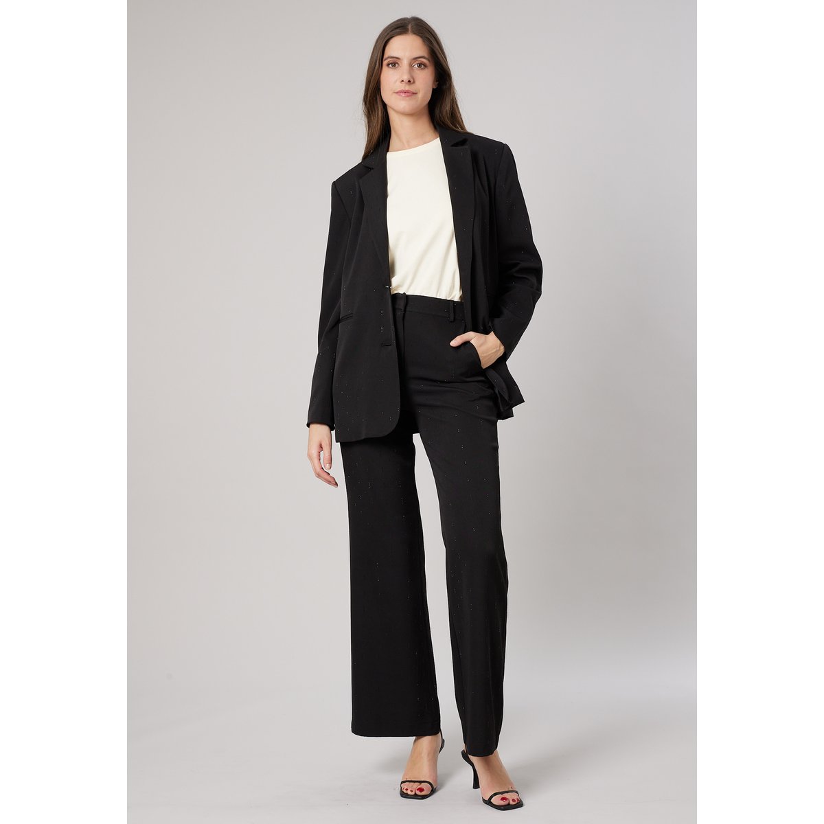 Veste tailleur femme droite à strass SAJARI black, DEELUXE