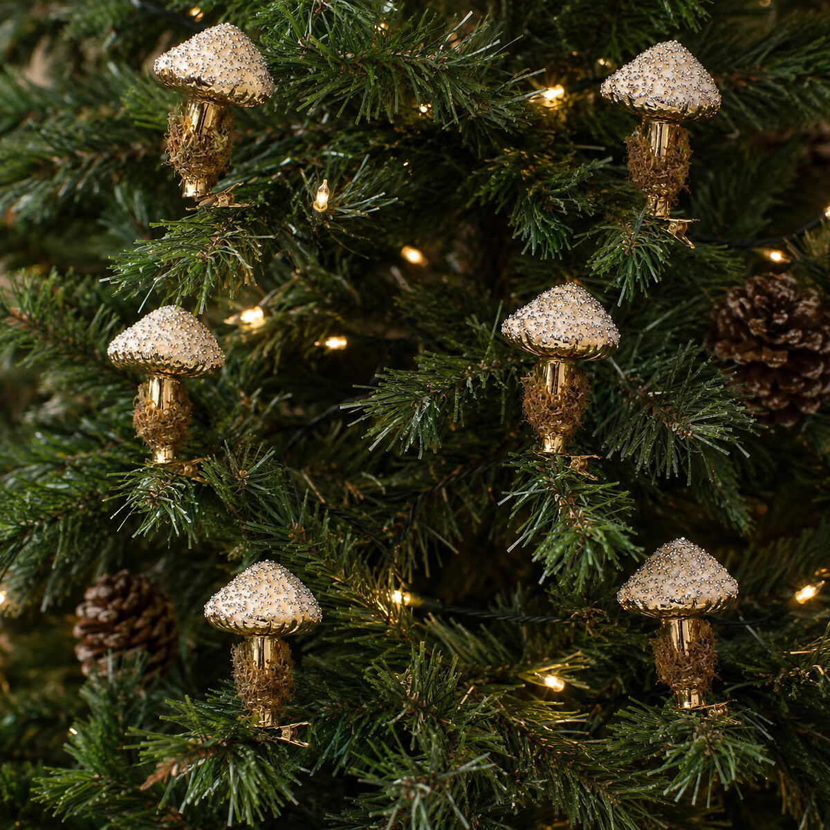 Set of 6 Mushroom Clip Tree Decorations gold-coloured, SO'HOME