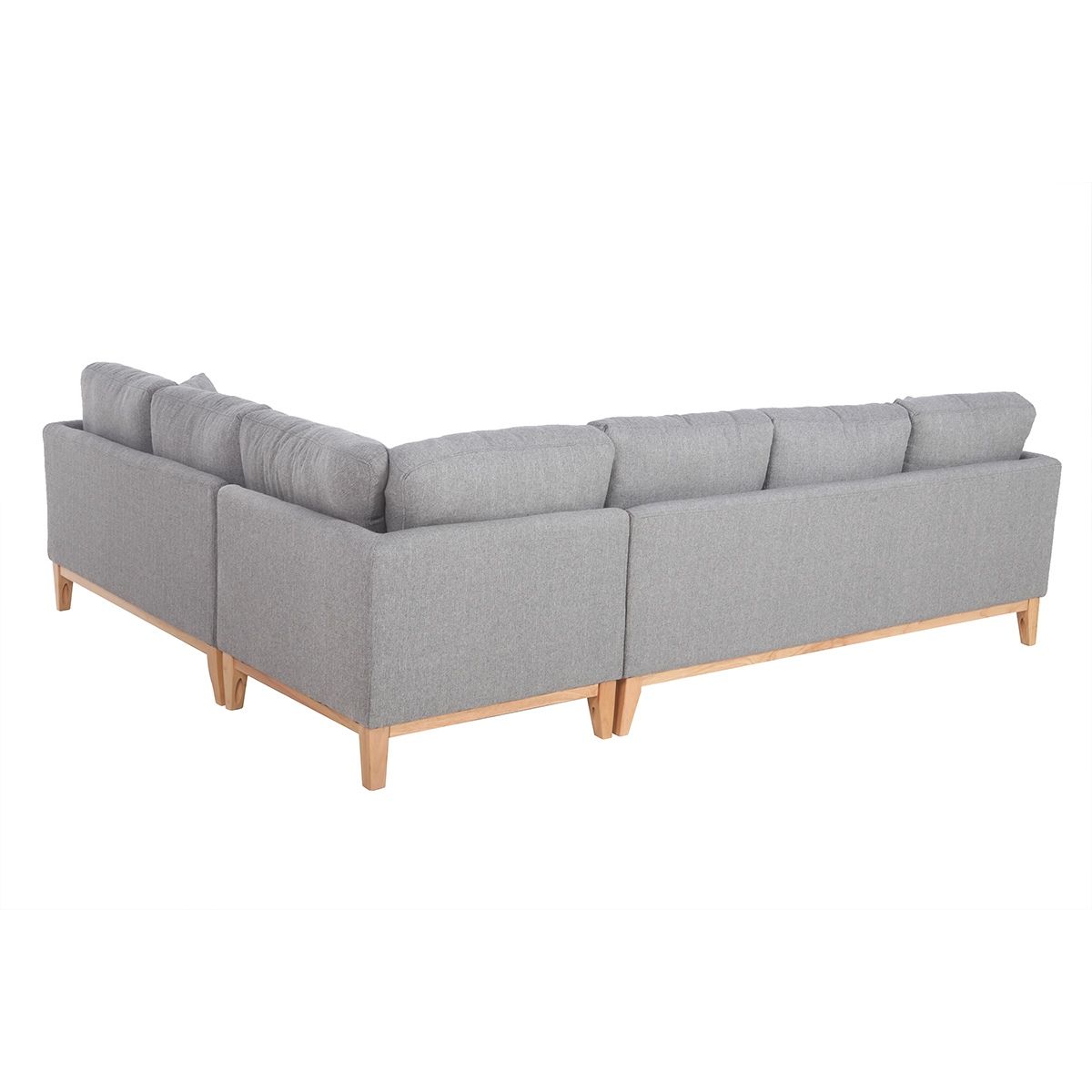 Canapé d'angle déhoussable scandinave 5-6 places en tissu gris clair et bois clair OSLO gris clair, MILIBOO