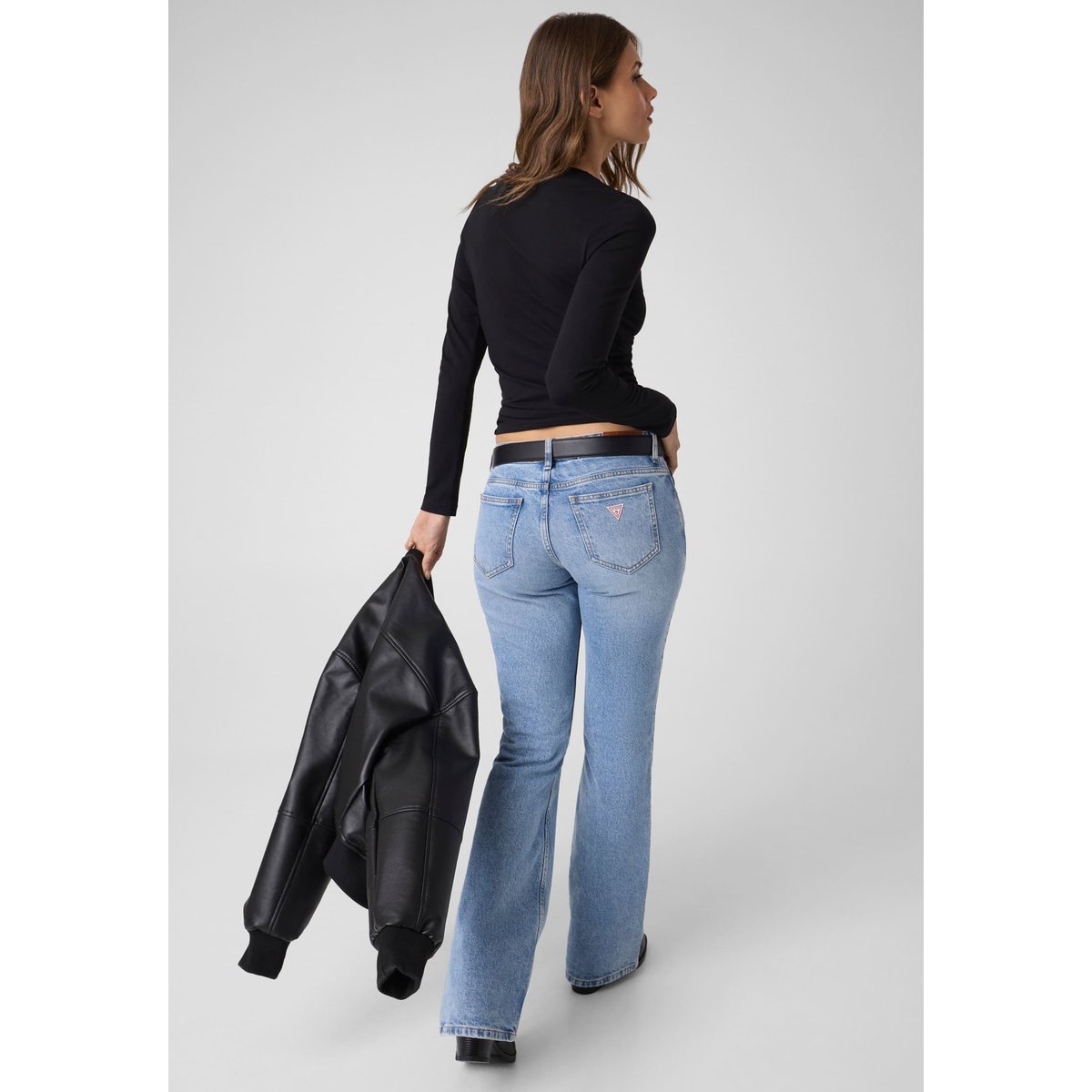 T-Shirt Slim Manches Longues Brodé noir, GUESS