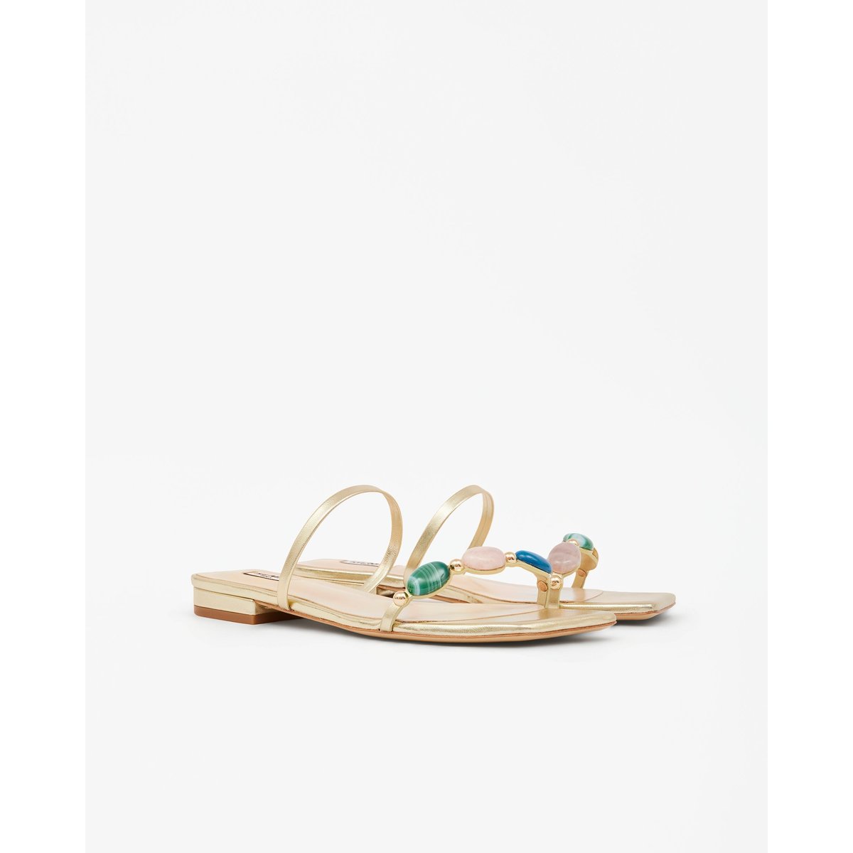 Mules à bout carré et cabochons THETIS doré, MI MAI