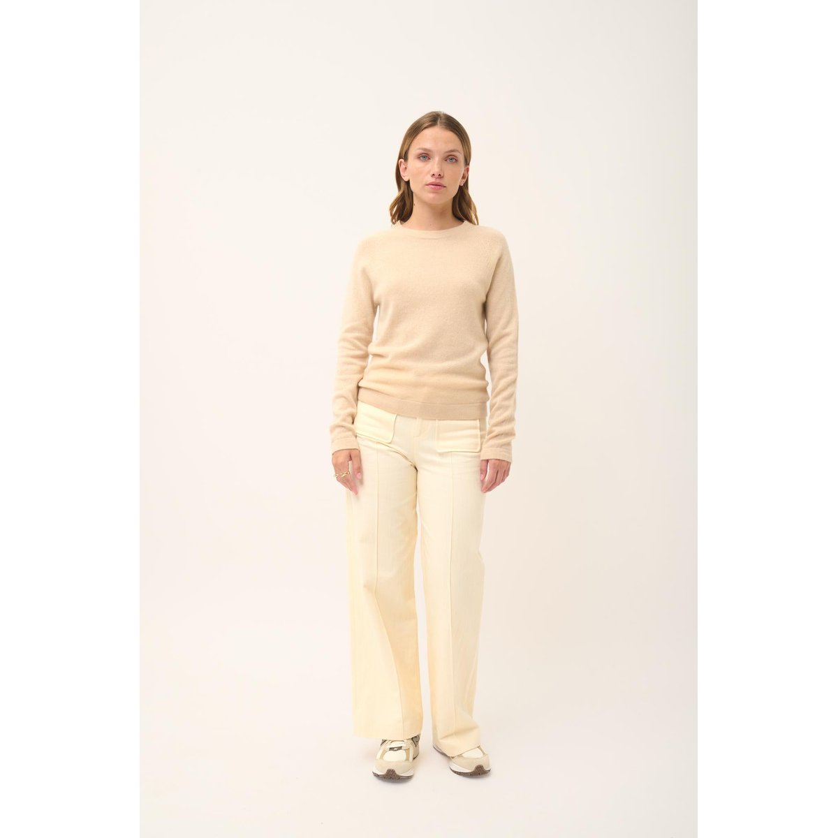 Pull Col Rond Sable Jane beige, JUST CASHMERE