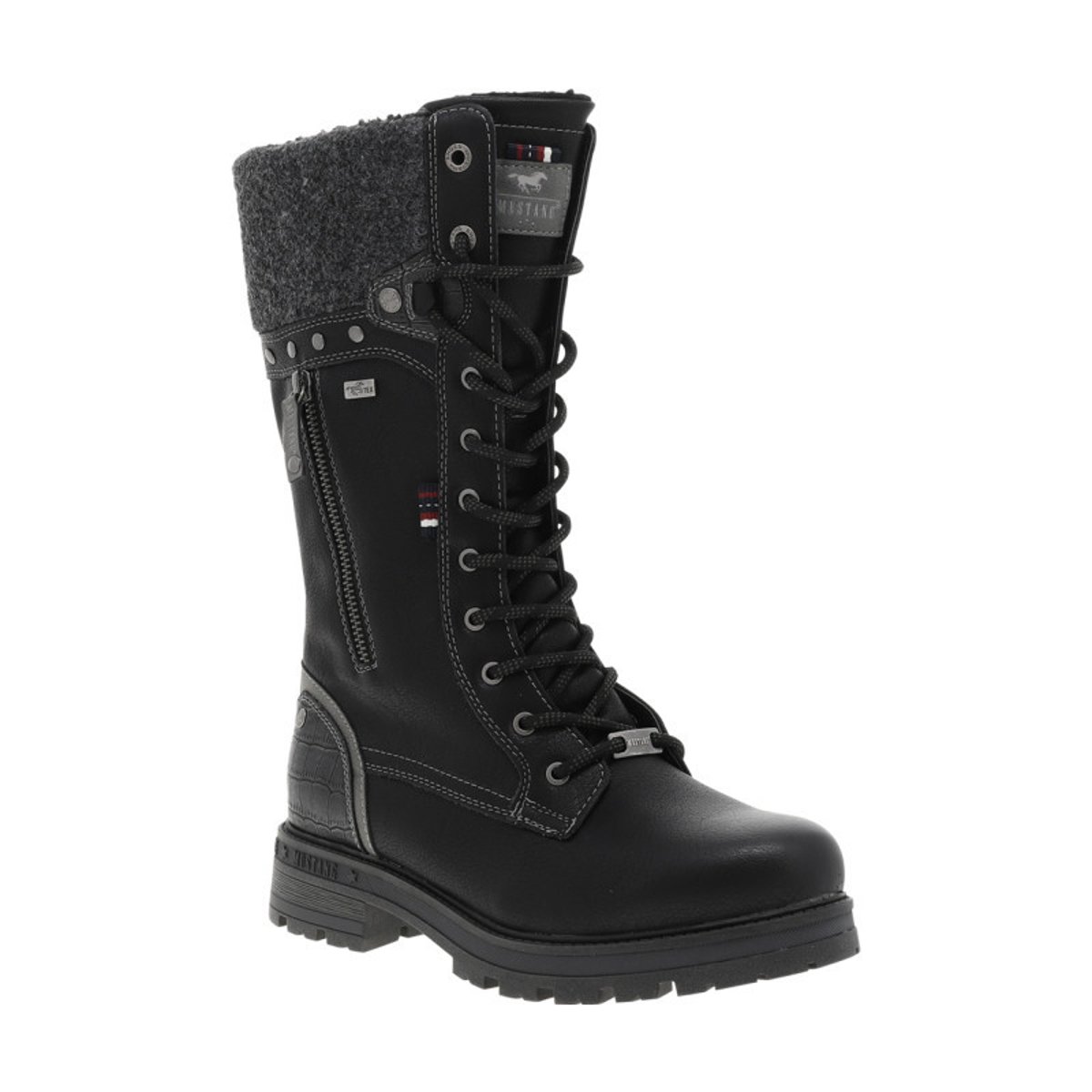 Bottes noires à talon décroché bas ornées d'une fermeture éclair décorative noires, MUSTANG