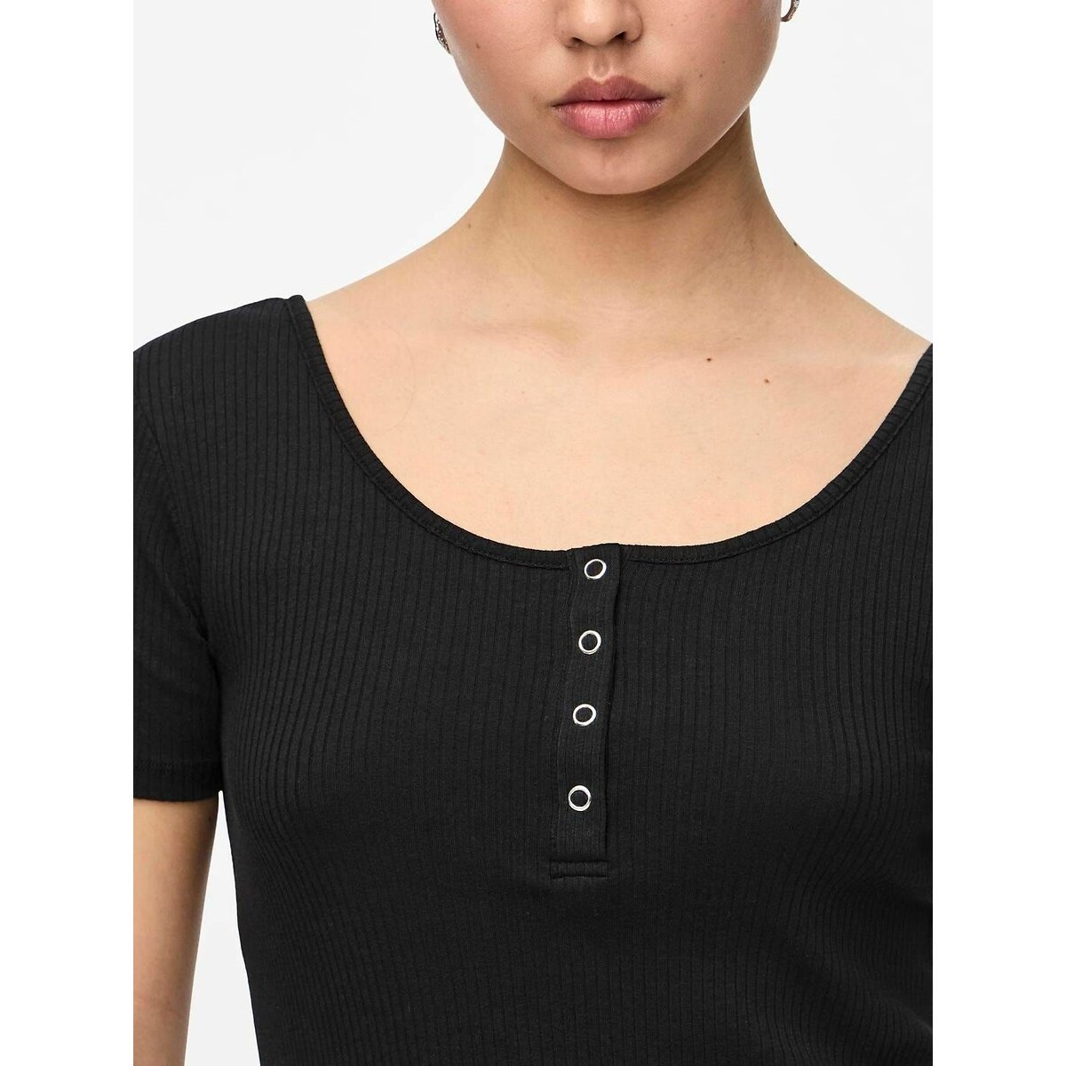 T-shirt con bottoni nero , PIECES