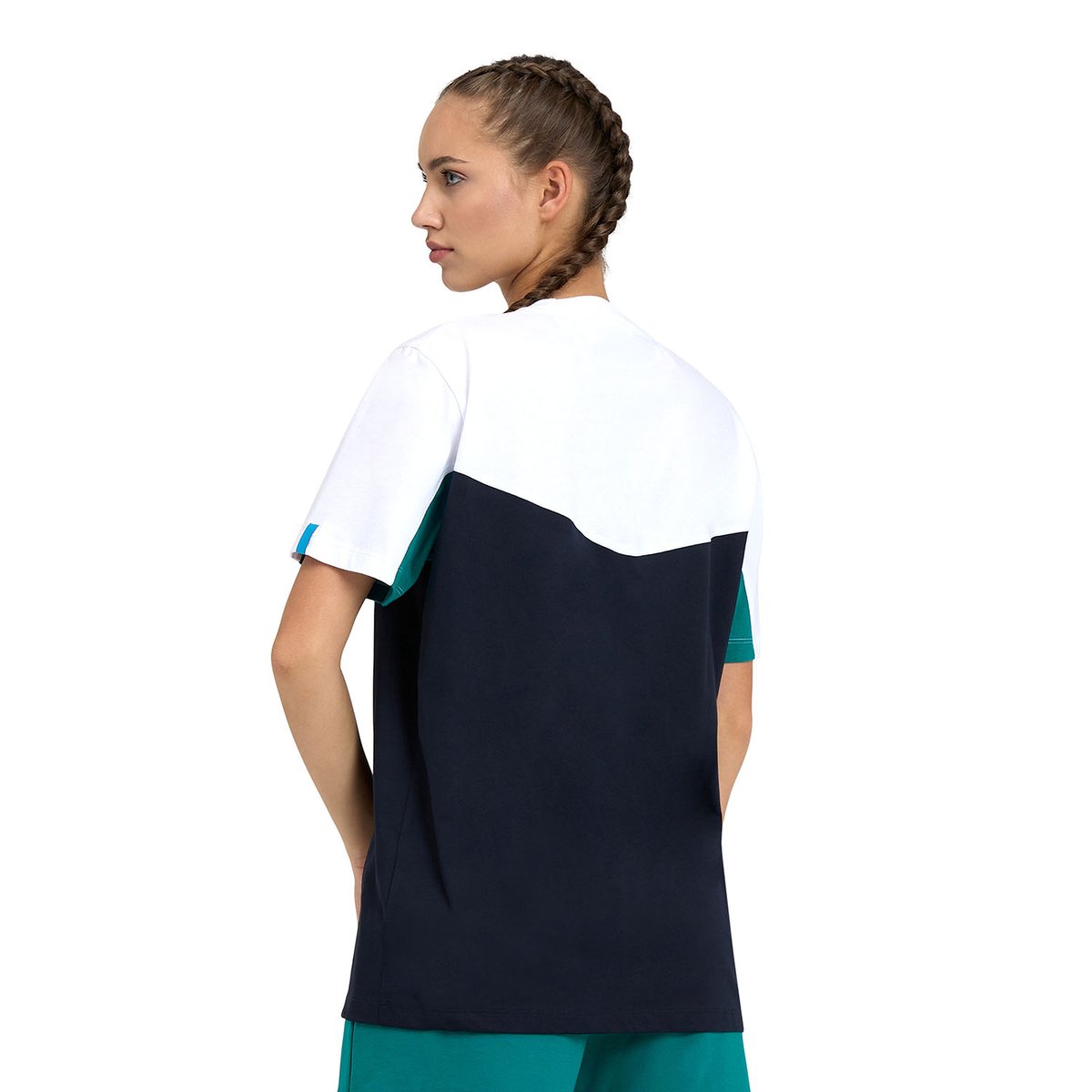 T-shirt unisexe en coton Colour Block white-green lake-kikko pro navy, ARENA