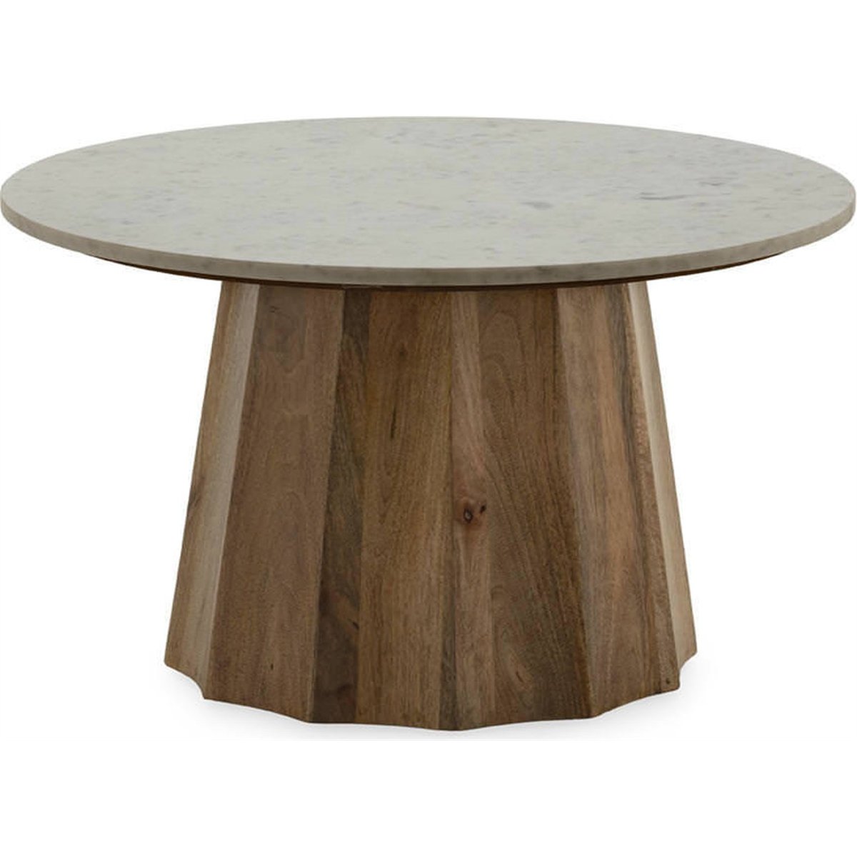 Table à café ronde en marbre et manguier blanc et noyer, RECOLLECTION