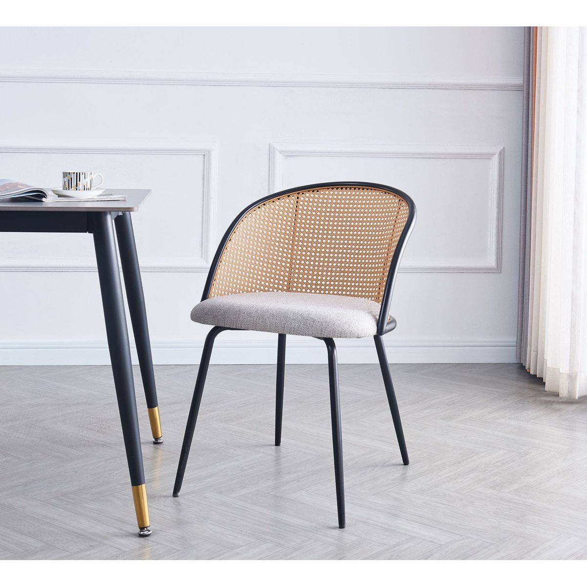 Lot de 2 chaises métal et cannage, KOBE gris, NORDLYS