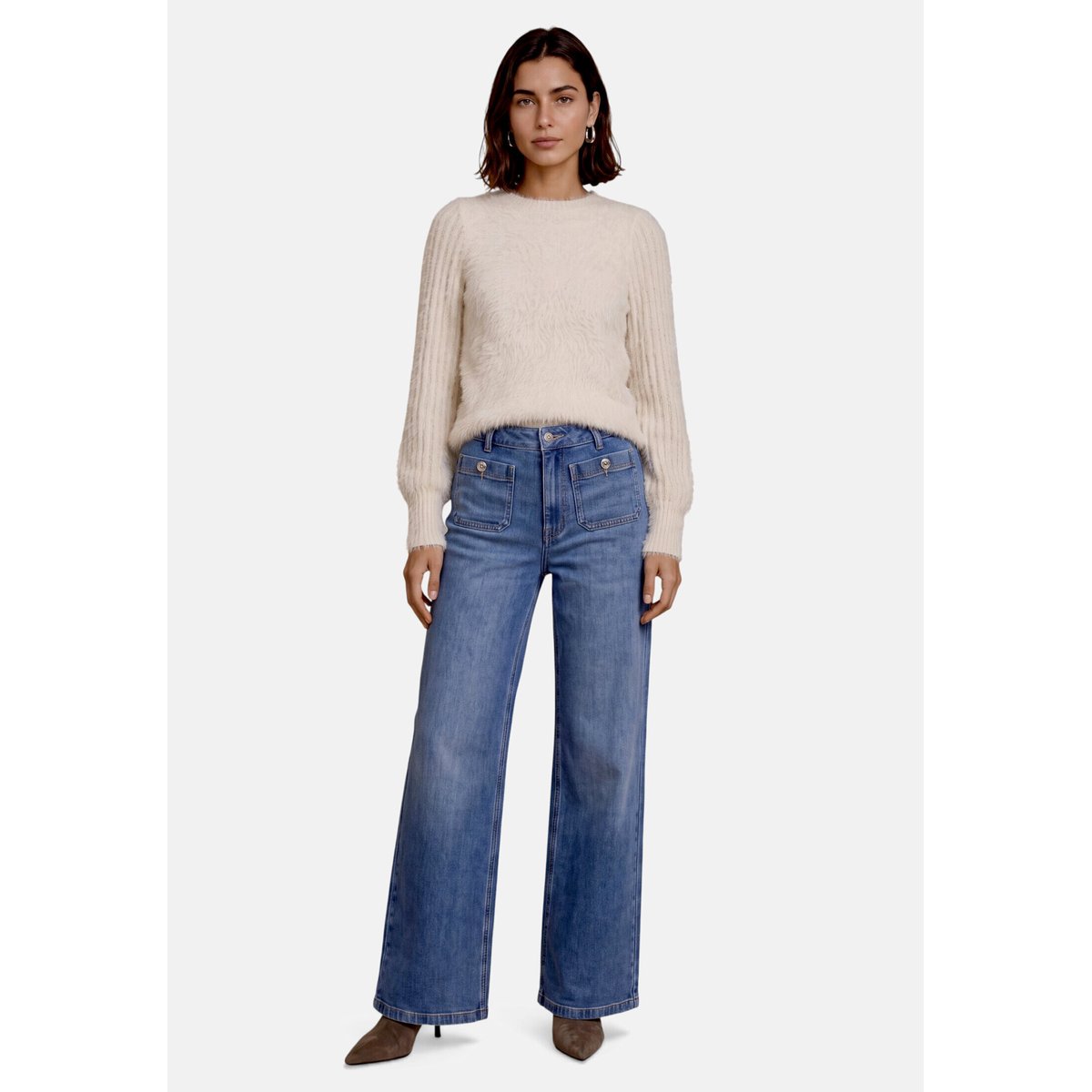 Pull-over en maille à col droit cream, ZERO