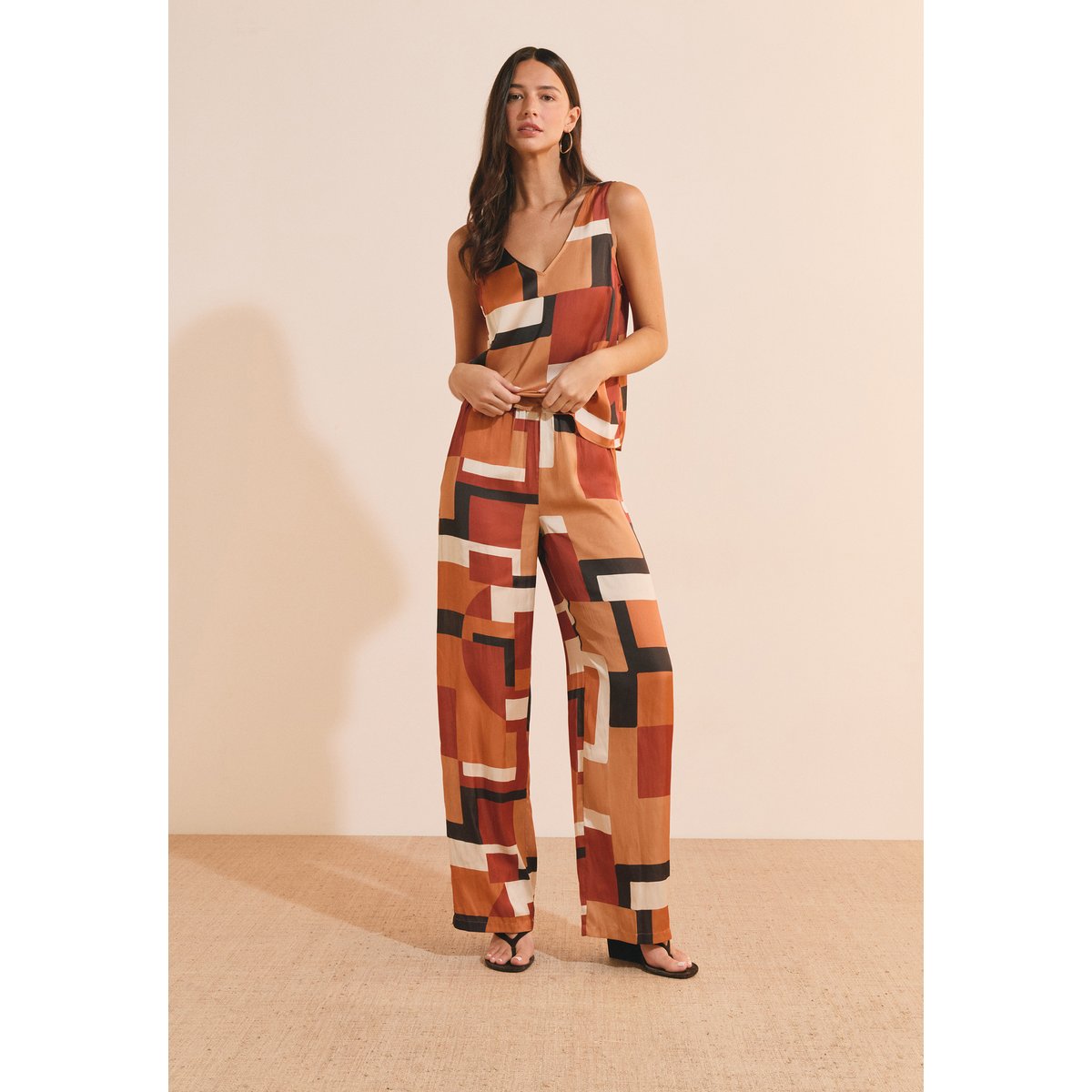 Pantalon à imprimé géométrique HERNEST IMP imp fd marron, ETAM